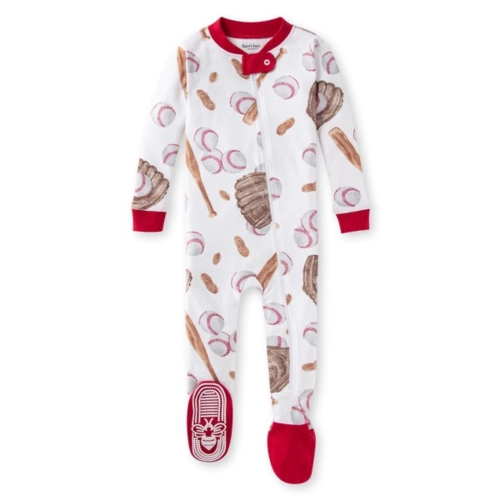 Burt's Bees Baby White and Red Footies with baseball print